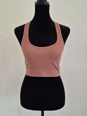 Ribbed Scoop Neck Crop Tank - Dusty Rose